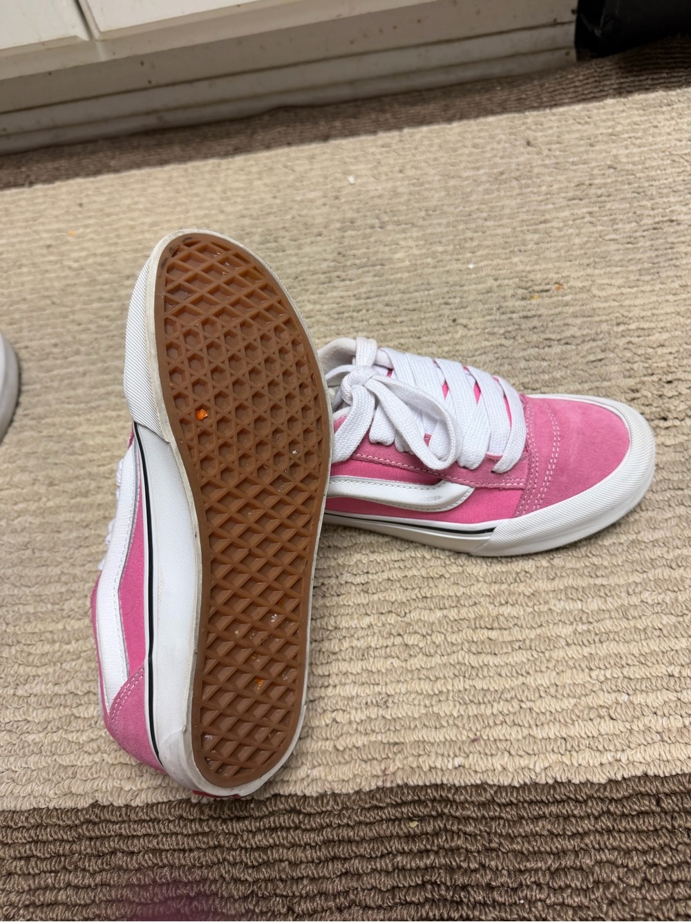 Vans Pink and White Low-Top Skate Sneakers